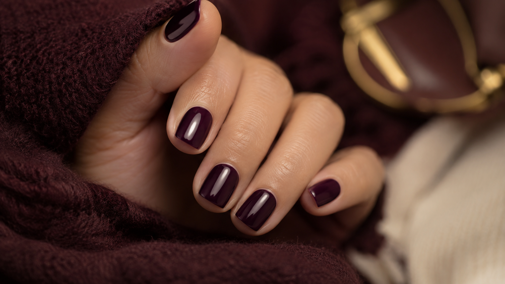 Dark Plum Glossy Short Nails September Nail Ideas 2026